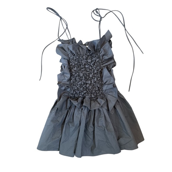 MEIMEIJ Designer Black Ruffle Ruched Cotton Tie Strap Top size (IT 40 US 4) NEW - Picture 2 of 8